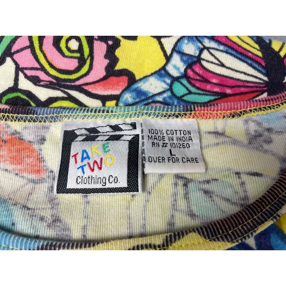 Take Two Y2K Vintage Colorful Butterfly Sequin‎ 3/4 Sleeve Shirt SZ Large Whimsy - Picture 3 of 3